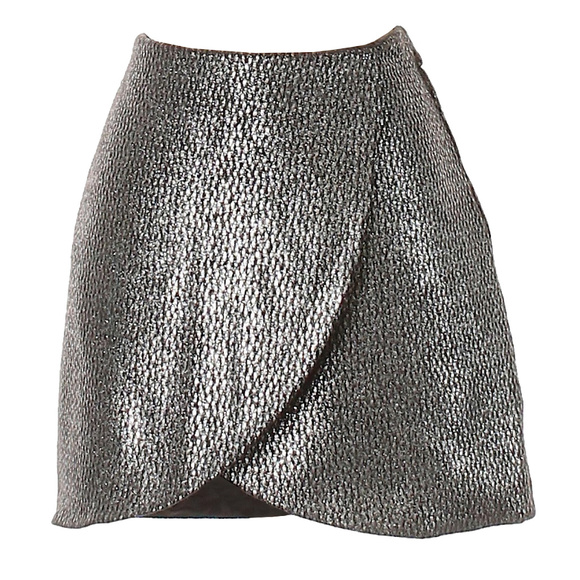 Zara Trf Silver Metallic Faux Wrap Mini Skirt M - Picture 1 of 5